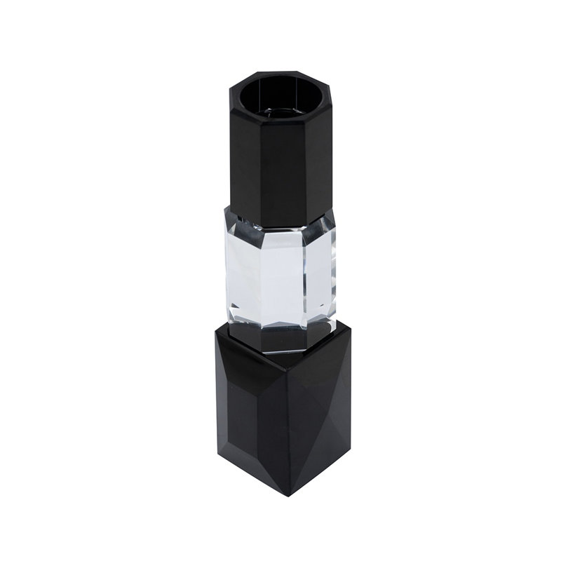 Ensemble de 6 bougeoirs géométriques en verre - Finition transparente et noire