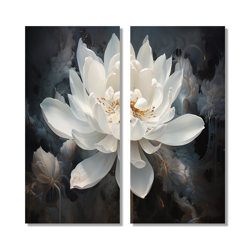 Serenity Blossum Lotus - lot de 2 décorations murales encadrées Lotus, H 20 po x l 24 po, Toile tendue, Ne s’applique pas