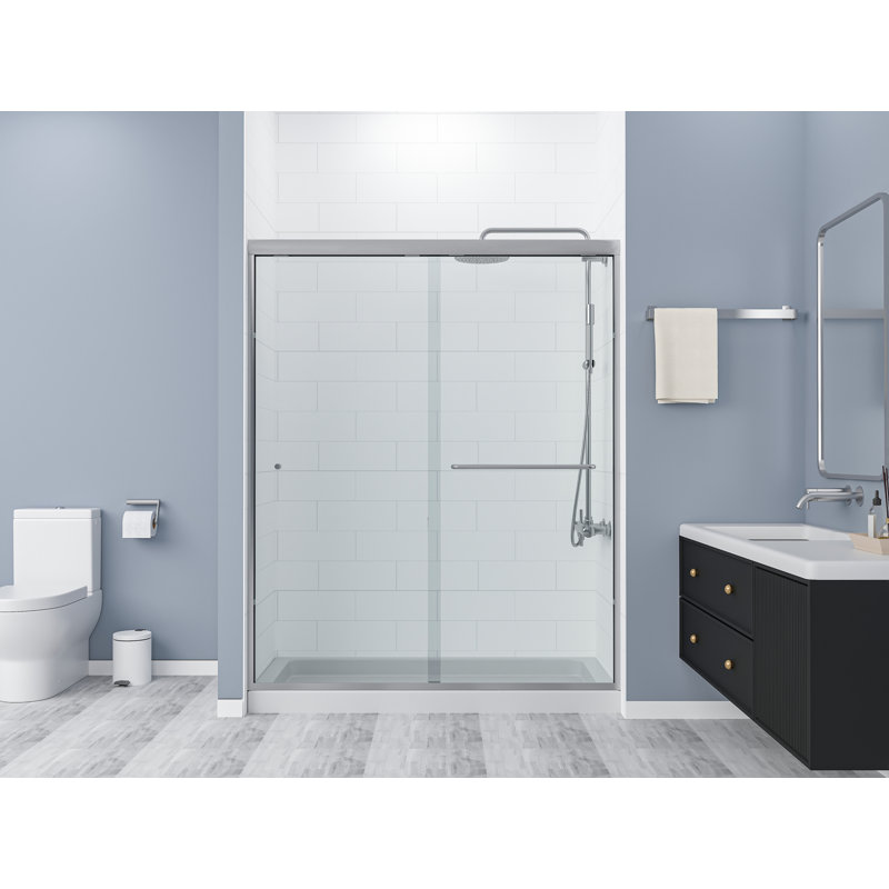 59 1/2" W X 72" H Contemporary Semi Frameless Double Sliding Shower Door With 5/16" Tempered Glass, Clear