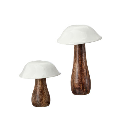 4-6" Wood W/Enamel Mushroom Set/2