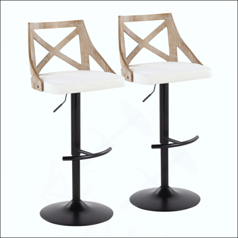 Tabouret de bar réglable en métal, bois, avec repose-pieds arrondi en T - ensemble de 2