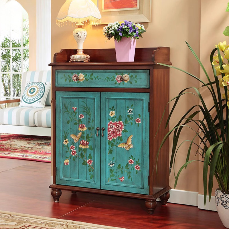 Brown+Blue Solid + Manufactured Wood Shoe Storage Bench