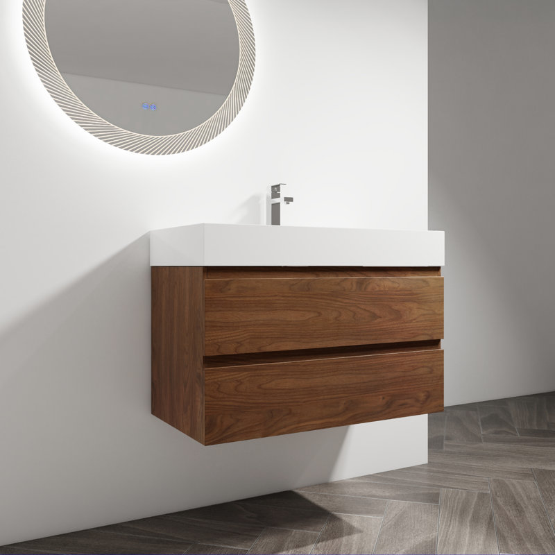 Meuble-lavabo mural Blalock, Noyer