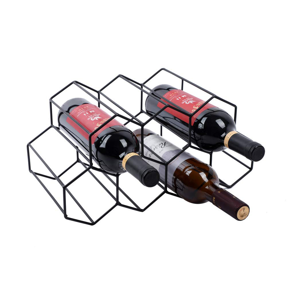 Ivy Bronx Wine Rack 9 Bottle Holder, No Need Assembly Modern Metal Wire