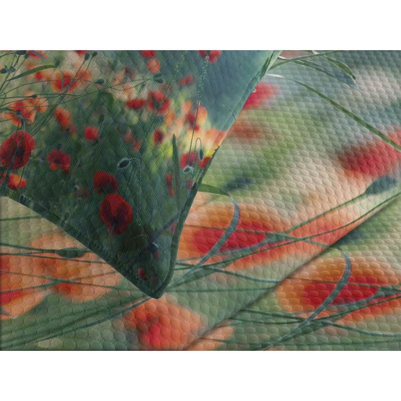 King Size Red Poppy Field Polyester Bedspread Set