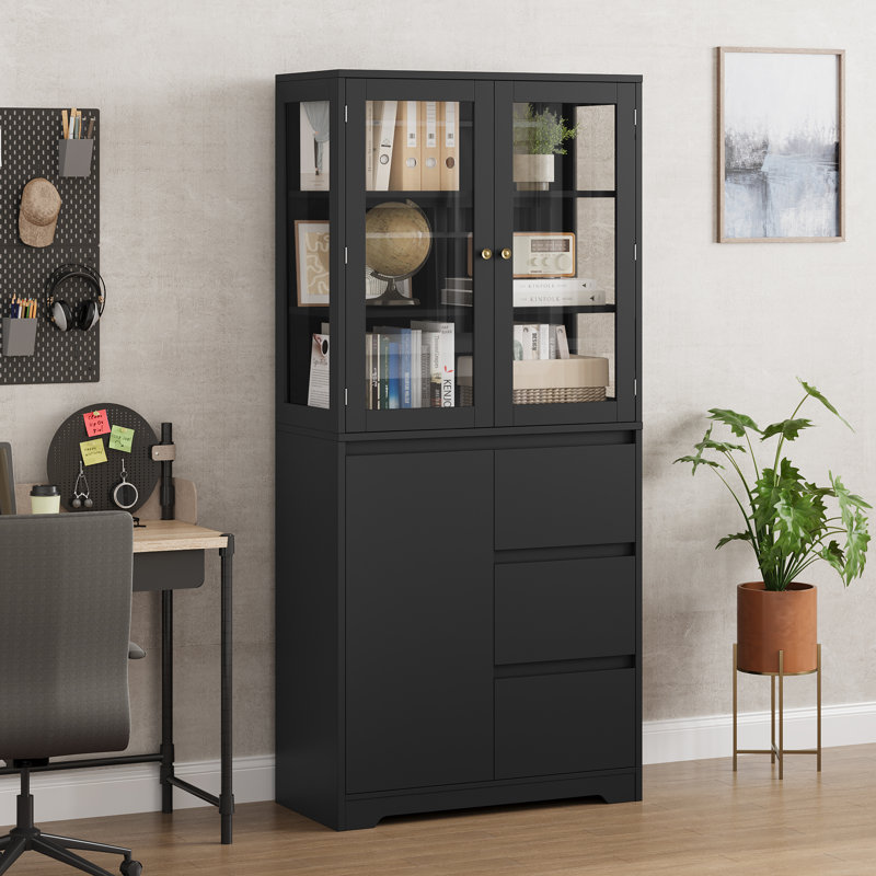 70.9"H Display cabinet with 3 drawers, Black