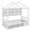Lit maison avec plusieurs tablettes de rangement, cadre de lit en bois avec toit, tablettes de chevet, rangement sous le lit-1930577918-1930577905