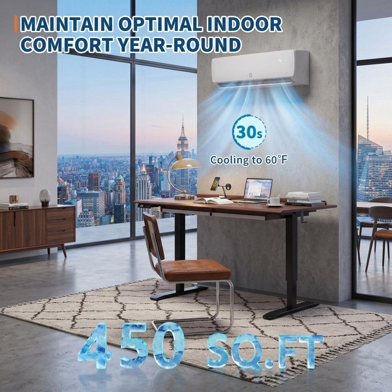 Climatiseur 19 SEER 19 000 BTU, refroidissant jusqu'à 450 pieds carrés   Ft, 230V, 9000 BTU