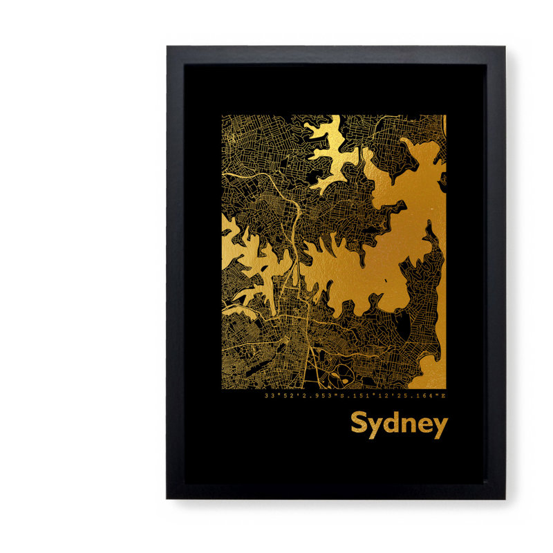 Sydney Map - Single Picture Frame Print, 42.5cm H x 32.5cm W x 3.5cm D