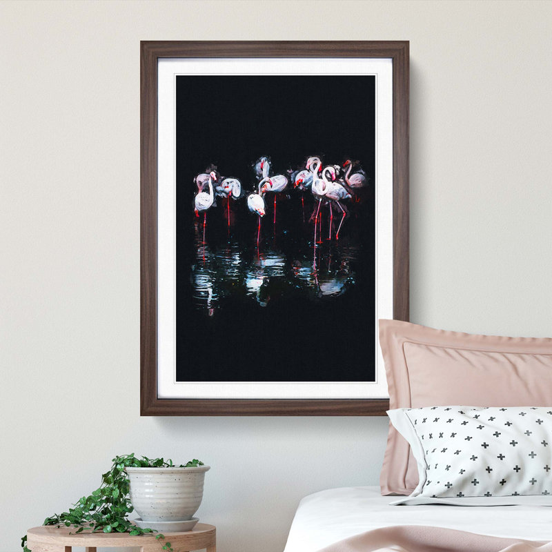 Reflection of Flamingos in Abstract - Picture Frame Graphic Art Print, Walnut Framed, 36cm H x 27cm W x 2cm D
