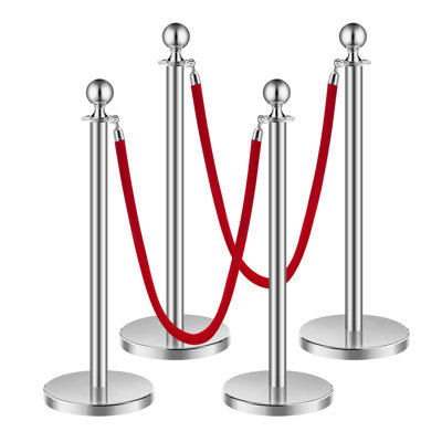 Stanchions et cordes en velours 4 pièces, base creuse avec poteau en acier inoxydable, 2 cordes et poteaux en velours rouge, poteaux de contrôle des foules en argent, poteaux de tapis rouge pour articles de fête