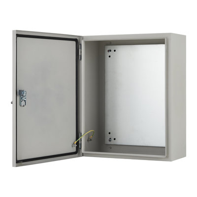 NEMA 4X/IP66 Waterproof Steel Electrical Storage Cabinet – 24"x16"x10" Lockable Wall-Mounted Enclosure with Mounting Plate & 2 Keys – Industrial Junction Panel – Gray-white