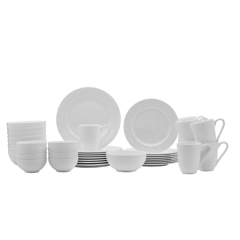 White Porcelain Chip-Resistant Dinnerware Set, Service for 8