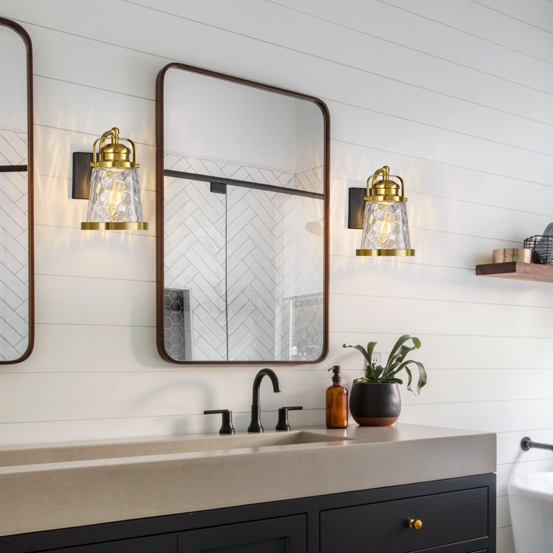 Luminaire de meuble-lavabo industriel moderne avec luminaires de salle de bain sur miroir, Noir, or