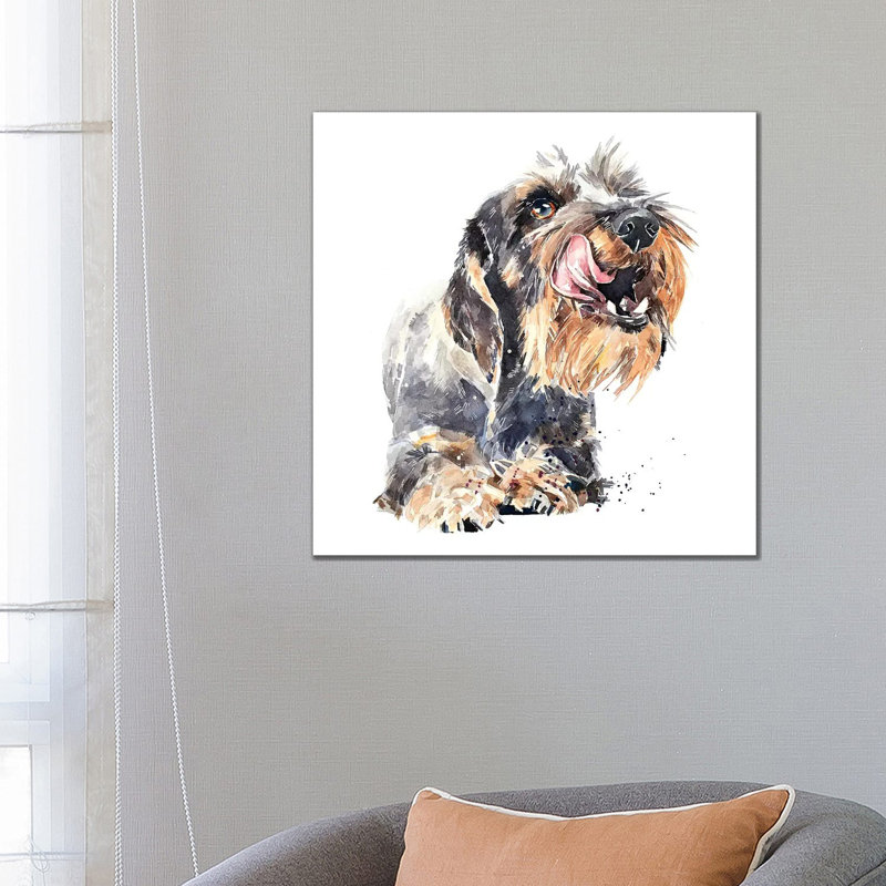 «Wirehaired Dachshund I» par EdsWatercolours - impression, Toile tendue, Pas de tapis, H 26 po x l 26 po x P 1,5 po