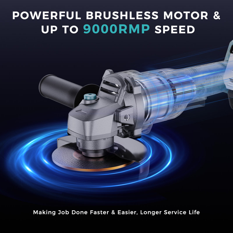 125Mm Angle Grinder Brushless Motor 6-Speed Adjustable,  Angle Grinder Kit With 2 Battery Handheld Rotary Hammer Drill Electric Wrench