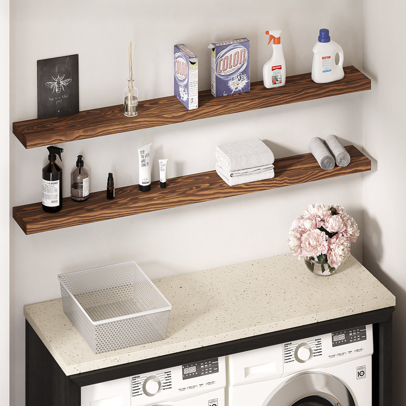 Jorgensen 1 Piece Pine Solid Wood Floating Shelves for Wall Decor, Kitchen, Bathroom, Workspace,, Light Walnut