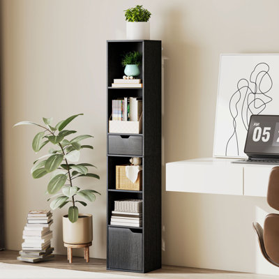 HOMCOM Narrow Bookshelf with Drawer, Tall Bookcase for Living Room