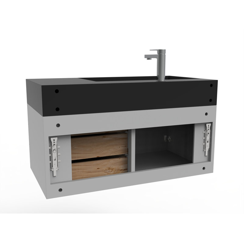 Ensemble de meuble-lavabo mural simple 36 po Bassi, Noir, gris, Chrome