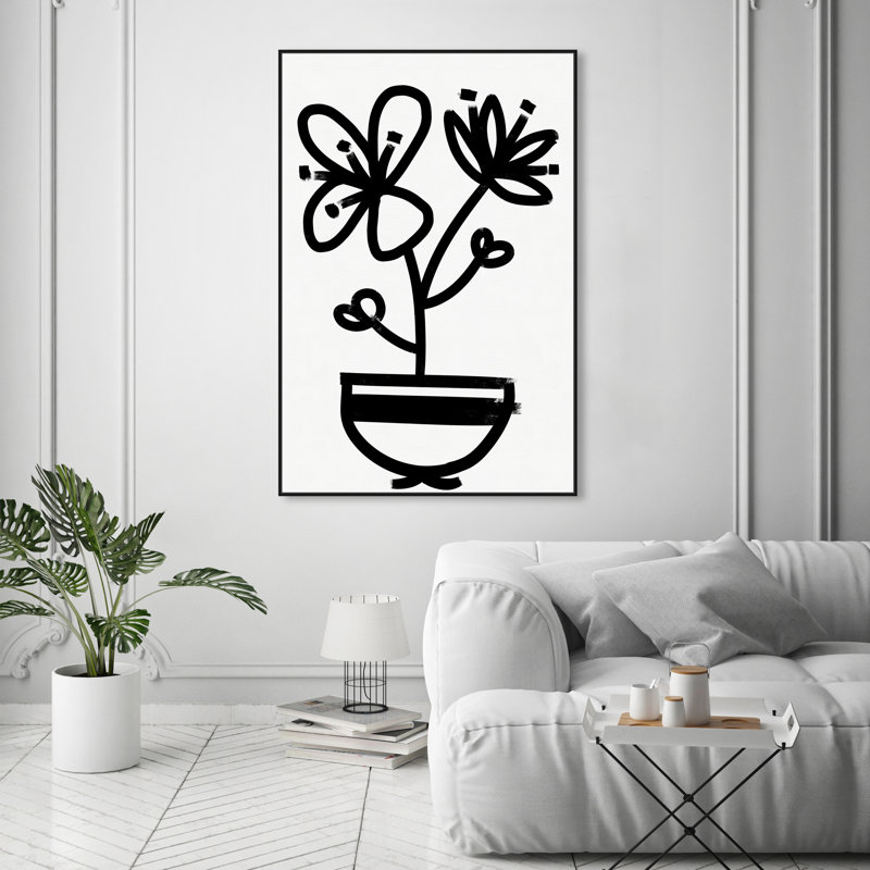 " Flowers In Bloom Floral And Botanical " Painting Print, Black Framed, 20" H x 30" W