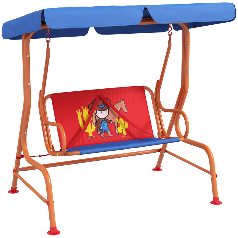 60 Person Porch Swing with Canopy, Blue, Orange