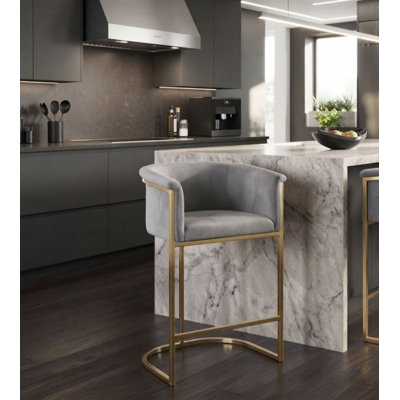 Tabouret de comptoir en velours Kanni