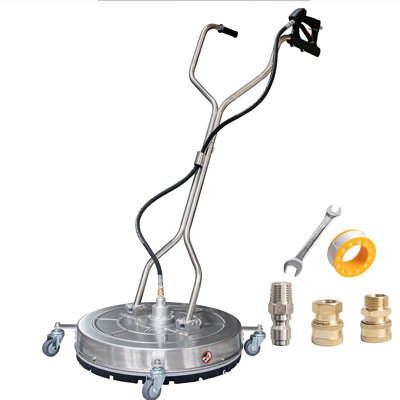 20" Pressure Washer Surface Cleaner With Dual Handles, Stainless Steel Surface Cleaner With 4 Wheels For Driveways, Pathway, Sidewalks, Patios, Decks, 4500 Psi With 3/8" Quick Connector Kit