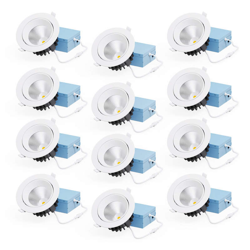 Cardan encastré 4 po à DEL, 12 W, faisceau réglable de 24 degrés, 5 CCT sélectionnable, intensité réglable Triac