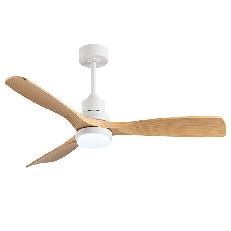 Lahrizi LED Ceiling Fan with Remote Control and Light Kit Included, White, Natural Wood