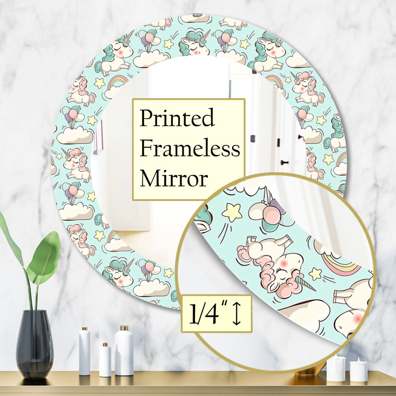 Miroir mural mignon licornes et nuages, H 31,5 po x l po
