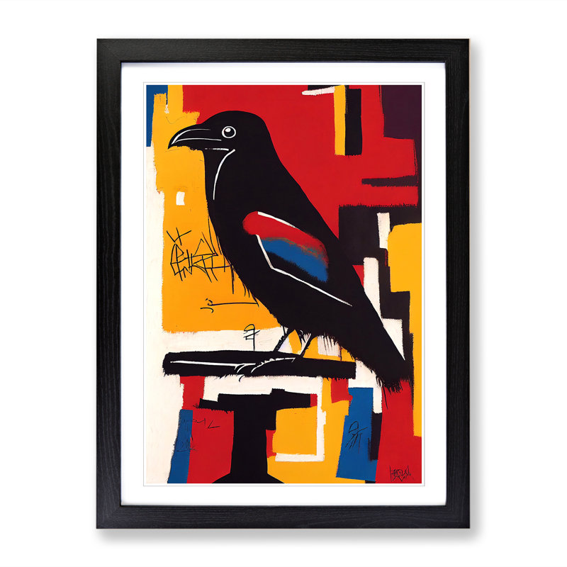 Raven Bird Graffiti Vol.2 - Single Picture Frame Print, Black, 64cm H x 46cm W x 2cm D