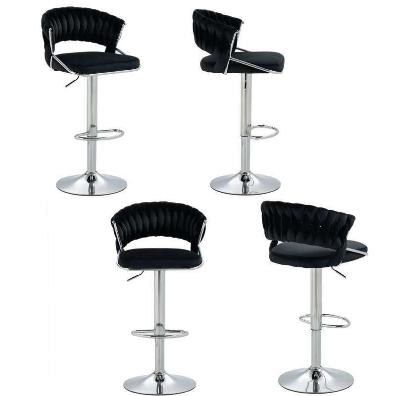 Christal Height Adjustable Swivel Bar Stool, Black, Silver