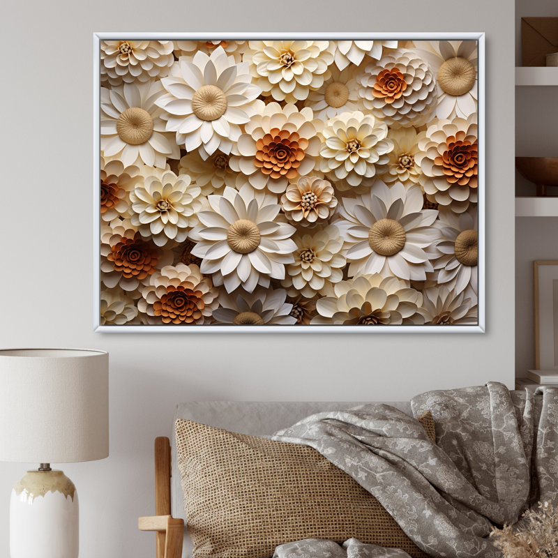 «Vibrant White Zinnias Collage» sur toile, Cadre photo blanc, H 16 po x l 32 po