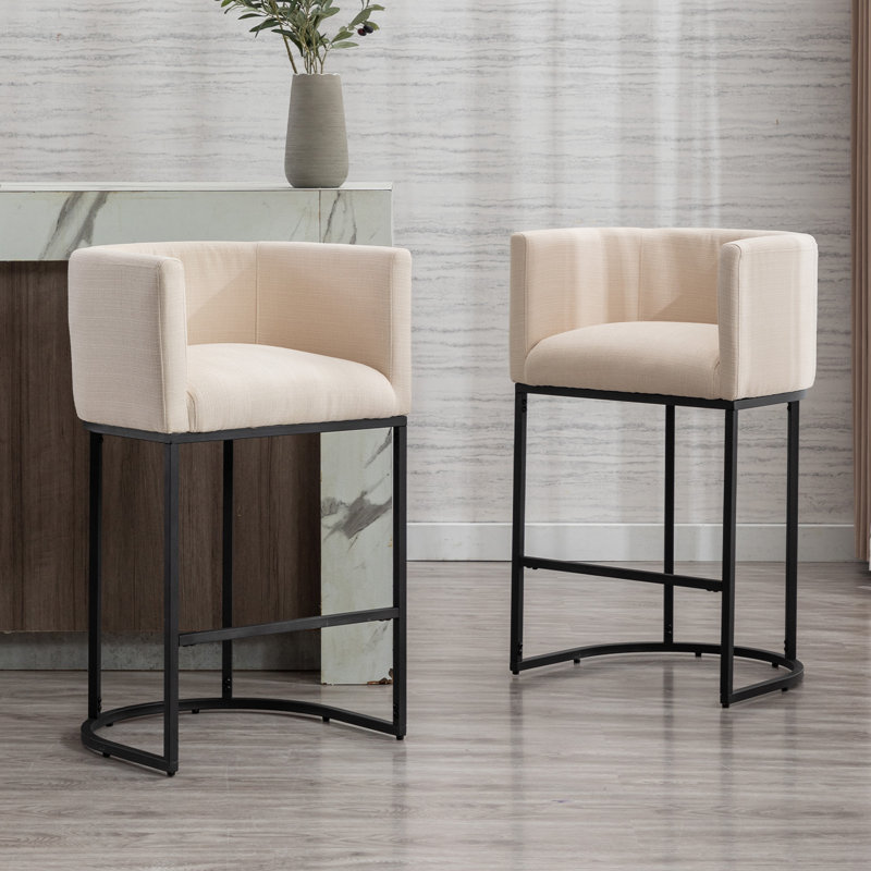 Tabourets de bar Shalon, Lin beige / cadre noir, Très grand (siège d'une hauteur de 29 po)