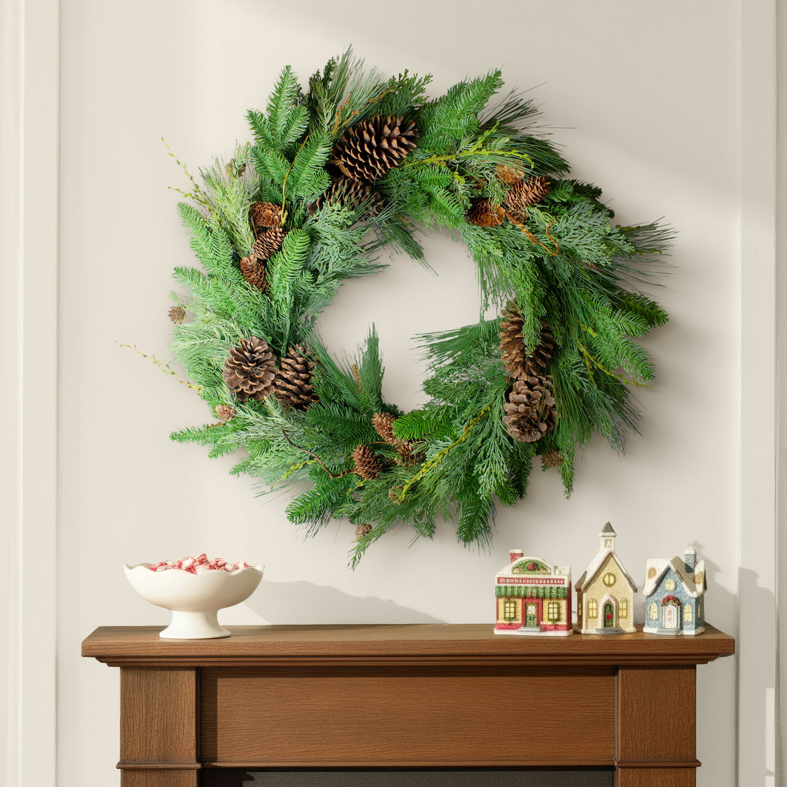 Pine Cone and Cedar Artificial Christmas Wreath - 32-Inch Unlit