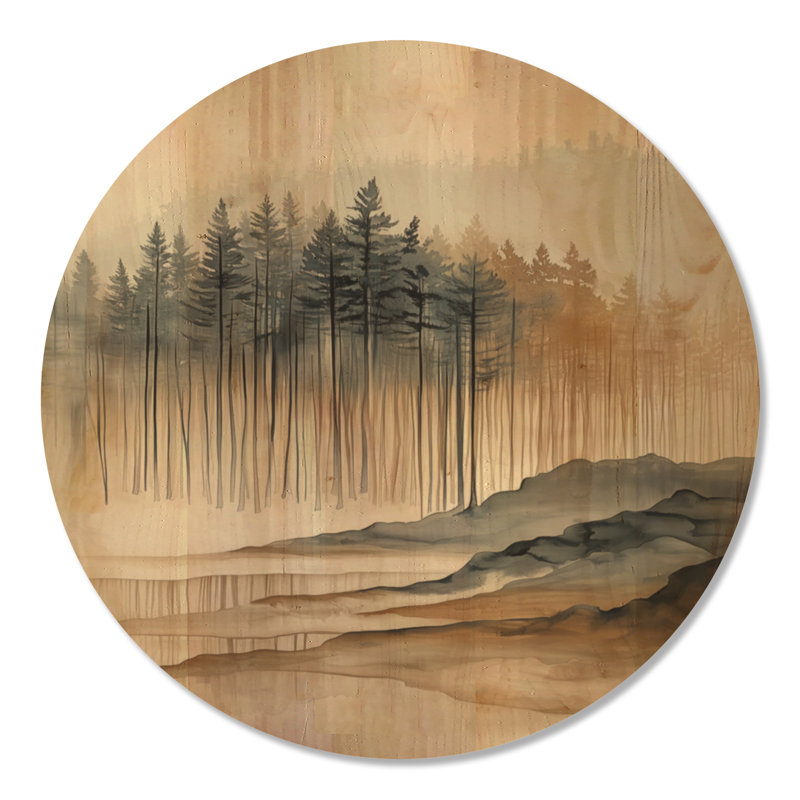 Forêt brumeuse de conifères I - Décoration murale ronde en bois de pin, 23" Round, Rond