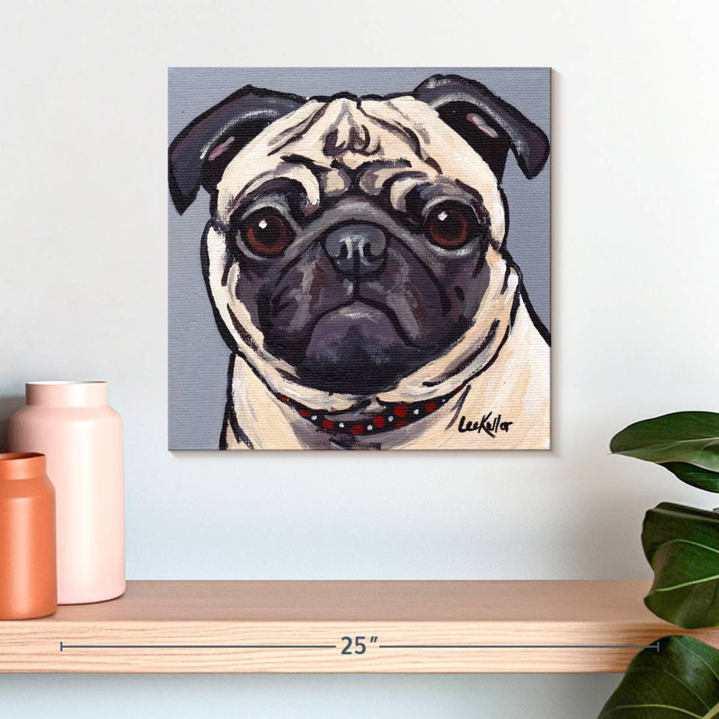 Pug On Gray, 16" H x 16" W