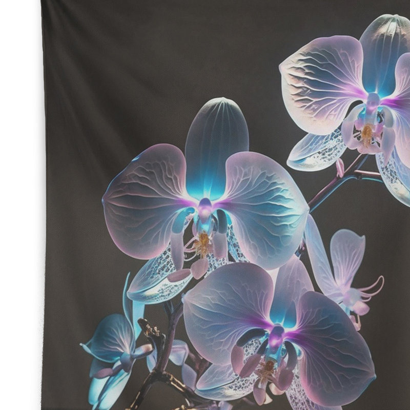 Orchidée en fleurs en mauve fluorescent et bleu - tapisserie murale orchidée florale, H 50 po x l 60 po