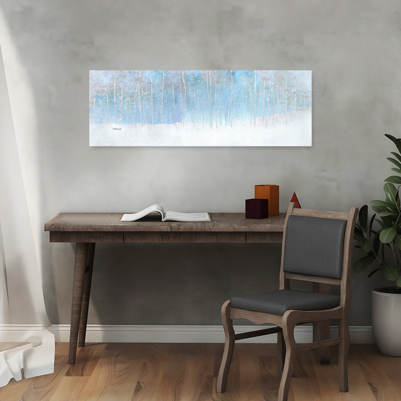 «Blue Winter Forest Peaceful Serene Tranquil Birch Forest Landscape», art mural, H 12 po x l 36 po
