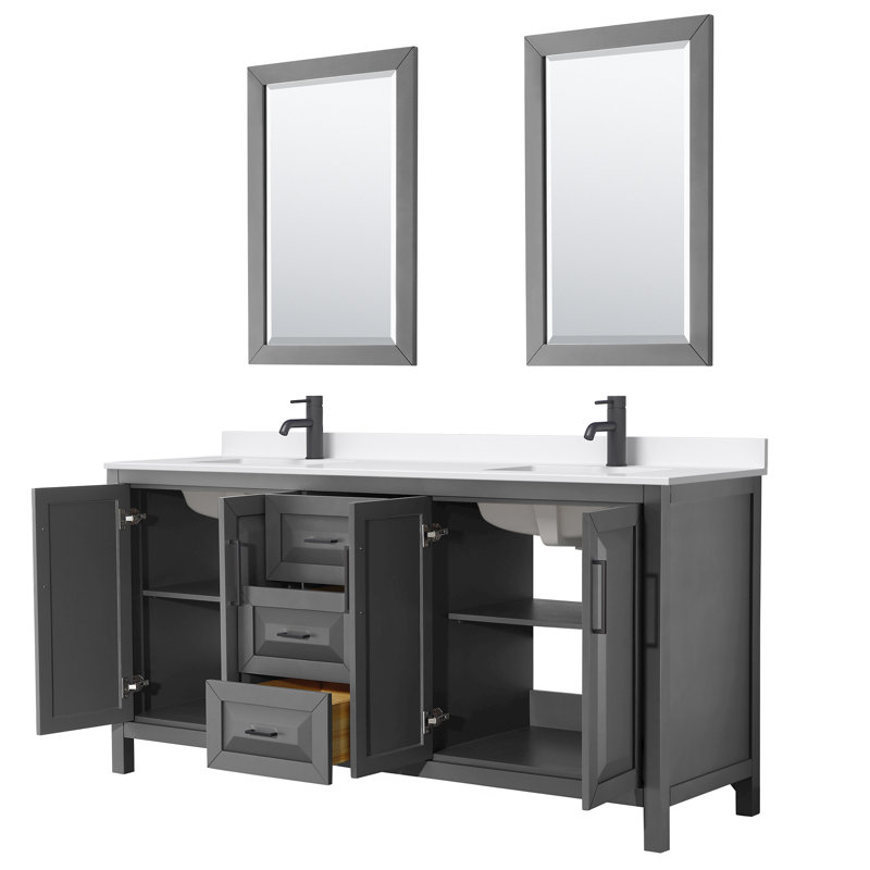 Daria 72'' W Vanity, Giotto Quartz, Matte Black, Gray