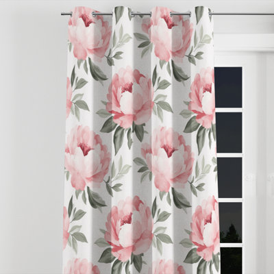 Floral Blackout Curtains - Pink Sweet Peony Grommet Curtain - 1 Panel