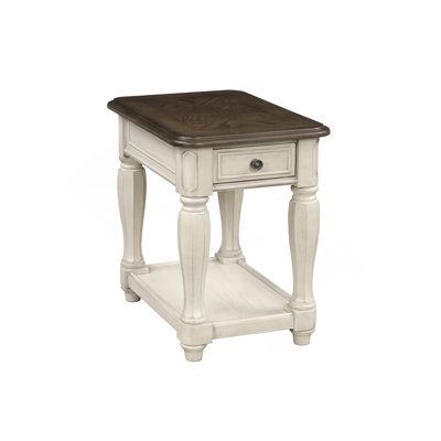 Antique White And Brown Chairside Table W/ Storage