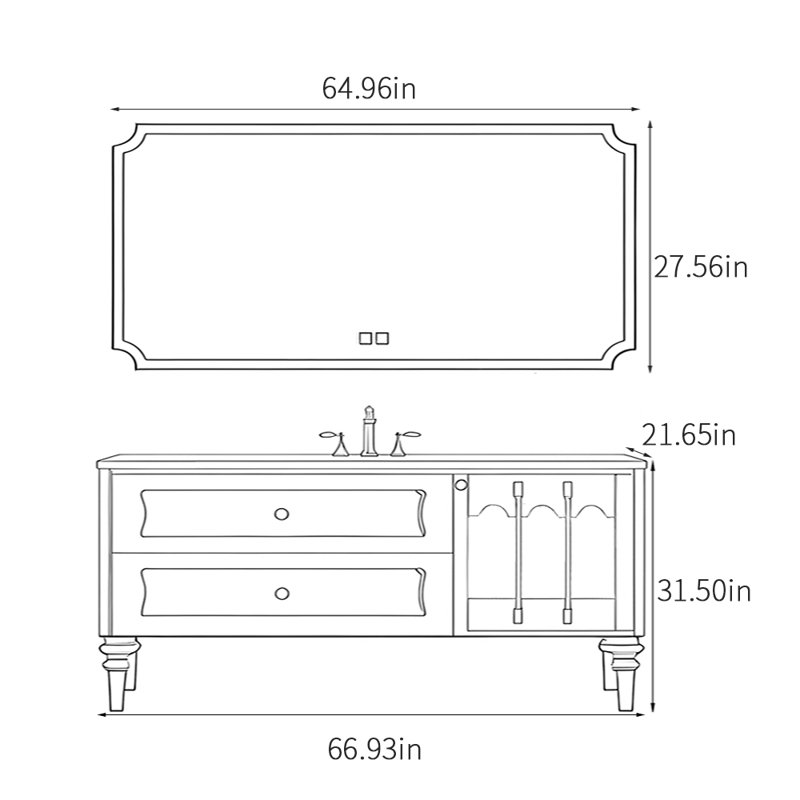 Light luxury retro bathroom cabinet, 31.50" H x 66.93" W x 21.65" D