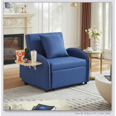 Fauteuil-canapé convertible 3 en 1 avec dossier réglable, table pliante, ports USB et Type-C, idéal pour les petits espaces et une utilisation multifonctionnelle