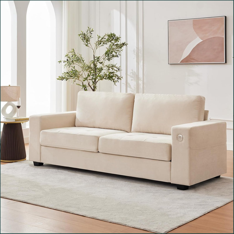 90" Versatile Contemporary Sectional Sofa In Chenille Fabric For Two With Usb Charging Port And Side Storage Pocket, Fabric Cover Removable, Living Room Apartment Sectional Sofa
