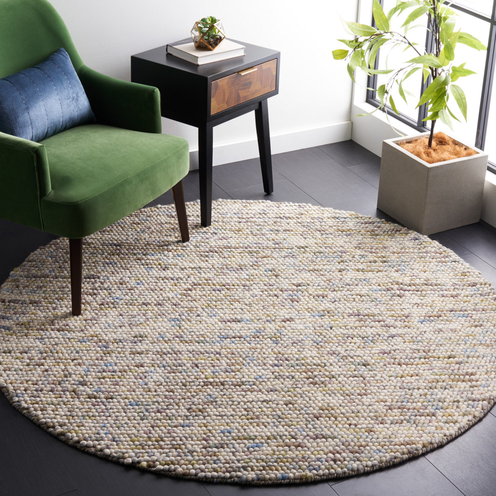Elle Handmade Ivory / Multi Rug, Round 6'
