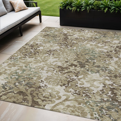 Tapis extérieur lavable floral taupe et brun 5 pi x 8 pi beige