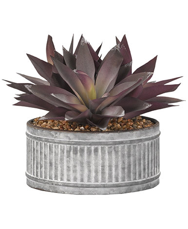 Faux Aloe Plant in Metal Planter