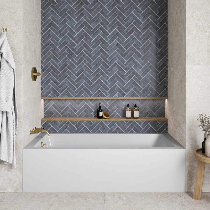 Streamline 66 in. x 32 in. Acrylic Left-Hand Drain Alcove Bathtub in Glossy White With External Drain, Polished Brass