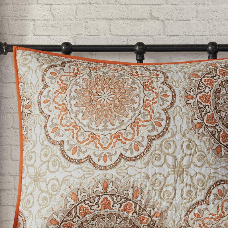 Ensemble de courtepointe en polyester Lilly, Courtepointe double / grand + 5 pièces supplémen, Orange